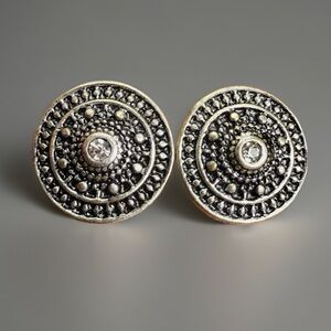 Vintage aged, Silvertone clear bling pierced stud, earrings